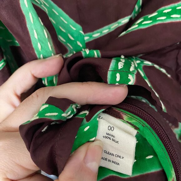 ULLA JOHNSON 100% Silk Brown and Green Leyla Blouse Size 00 - Picture 6 of 10